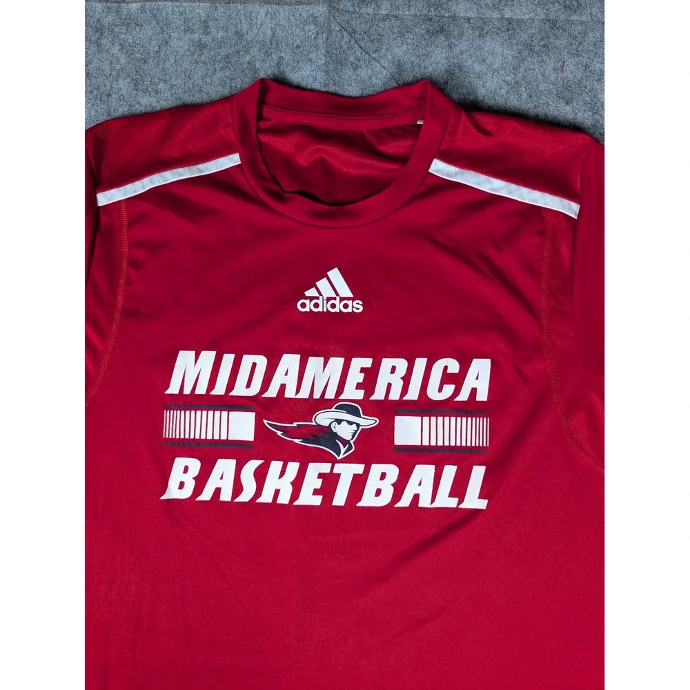 Adidas MidAmerica Nazarene University Pioneers Basketball Red Shirt HG4960 Mens - Picture 6 of 11